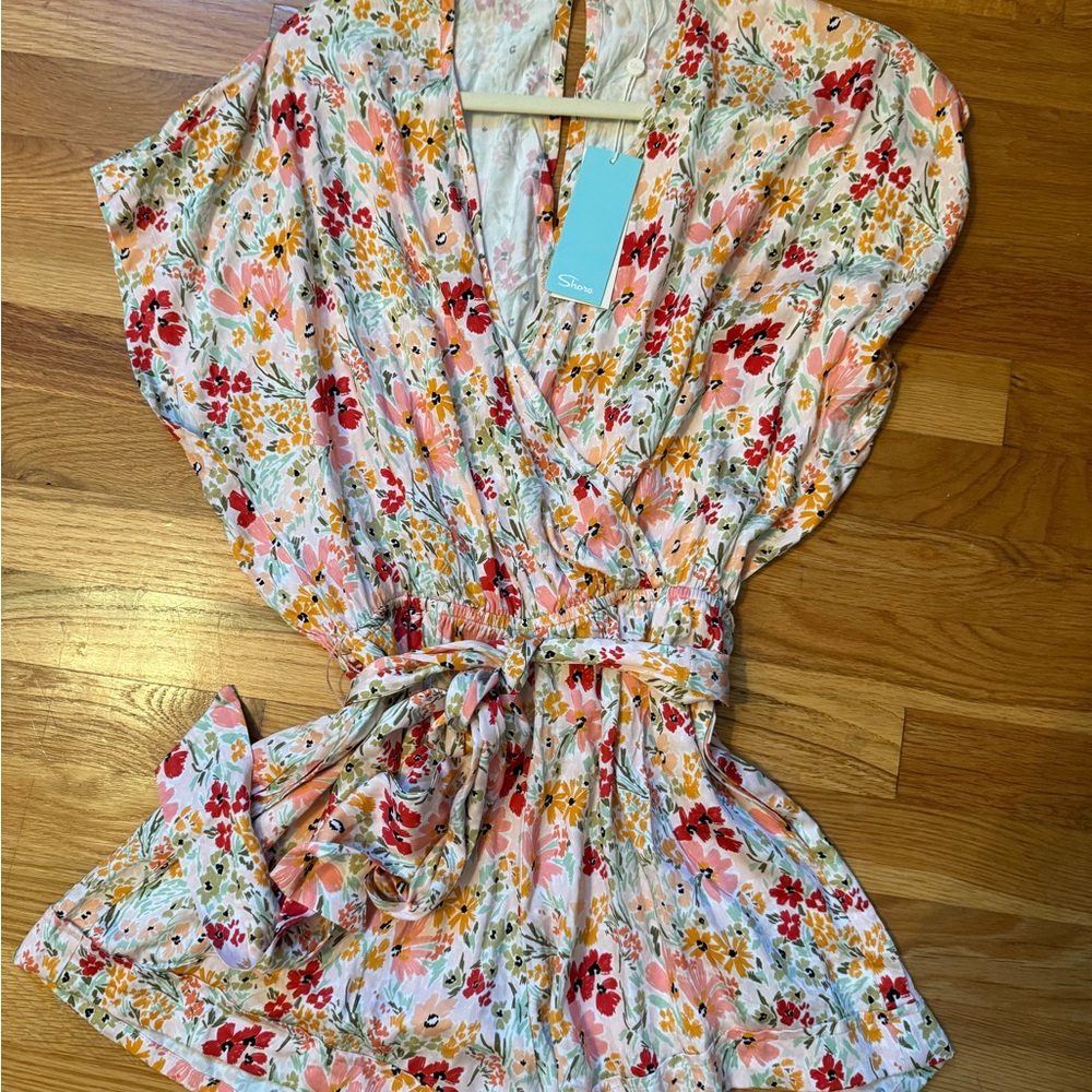 Floral Wrap Shorts Jumper with belt in Vibrant Colors